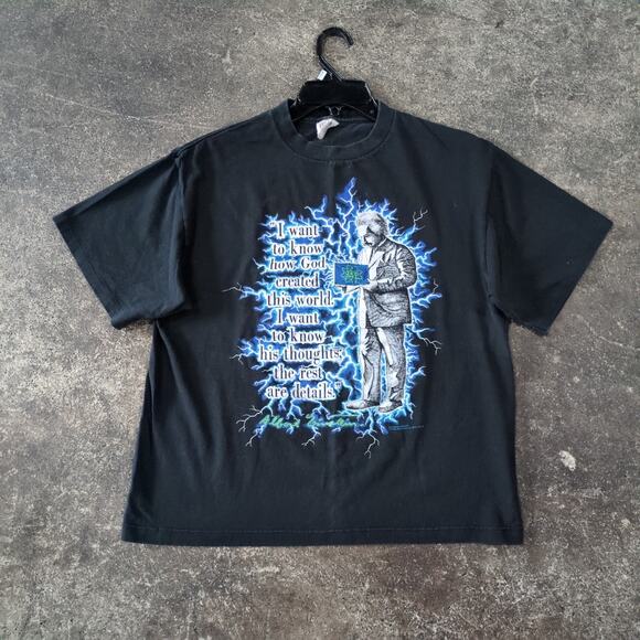 Vintage Albert Einstein Shirt Mens L Black 90s Gods Creation Graphic Tee Retro - Picture 1 of 8